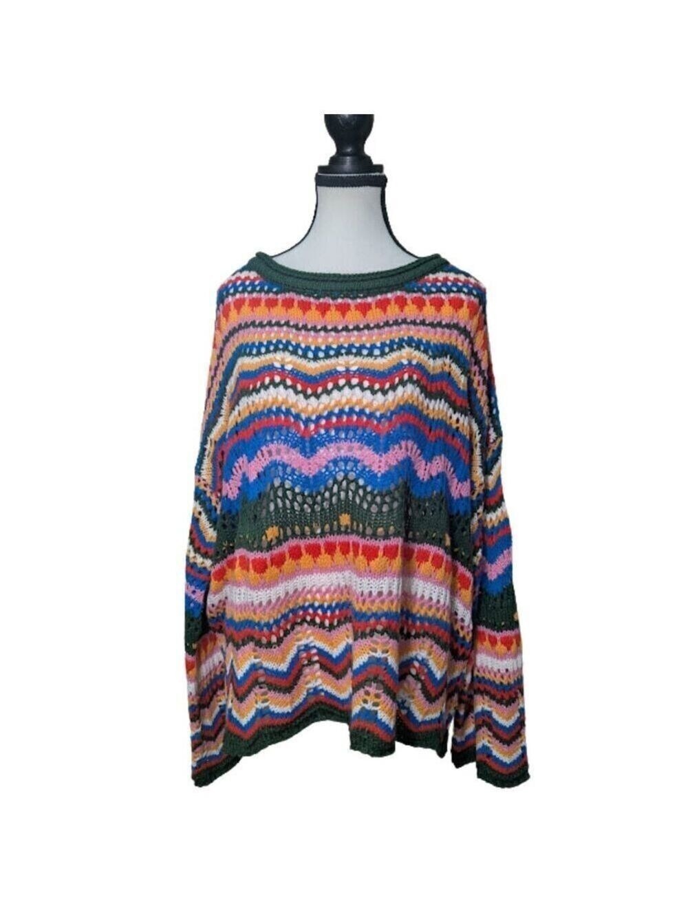 Boho Rainbow Open Knit Oversized Sweater – Size L